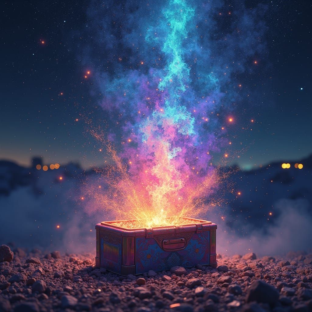 Kaleidoscopic Battery Explosion in Astral Night Sky