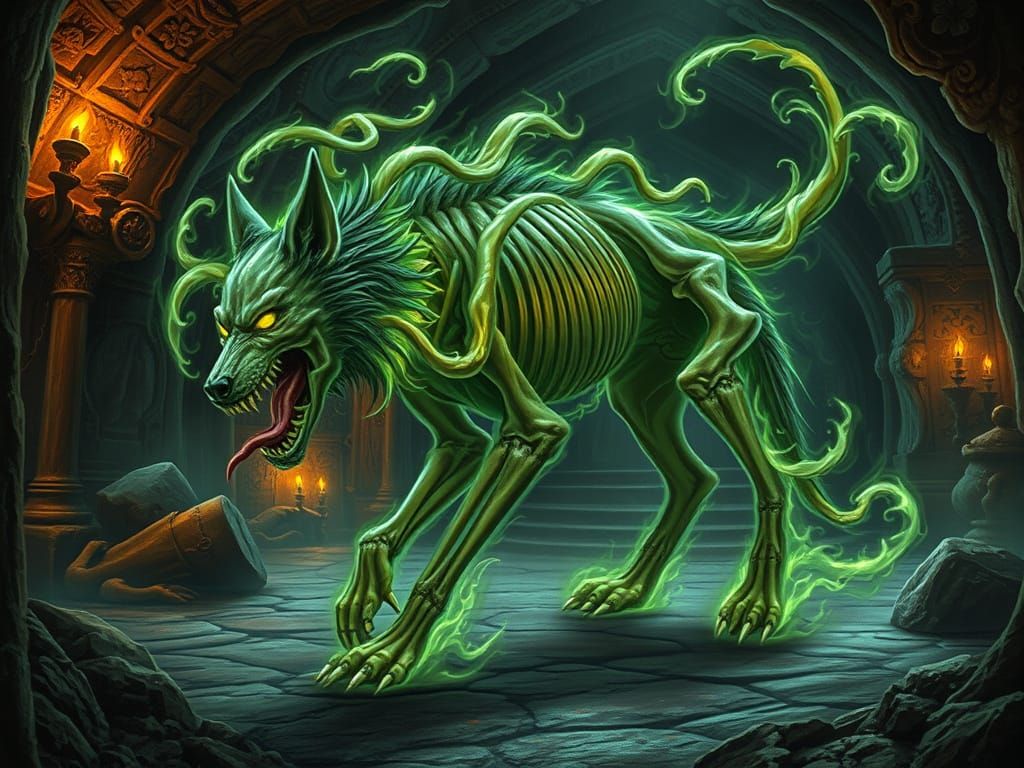 Glowing, Eerie Wolf Emerges from Dark Catacombs