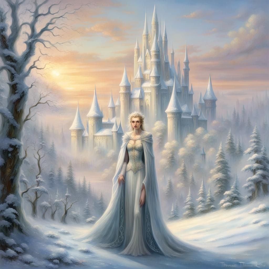 Albino Elf Noble in Snow City, Ethereal Fantasy
