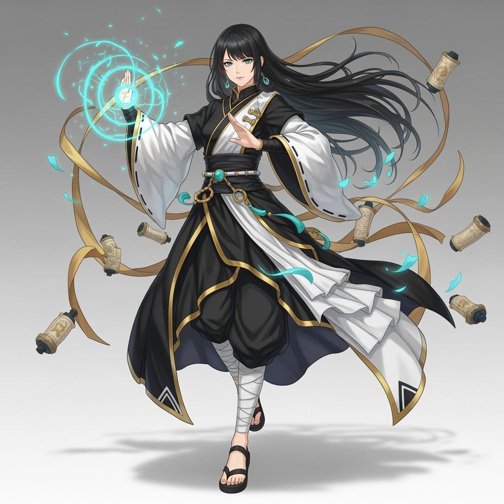 Graceful Woman in Martial Arts Pose, Anime Style