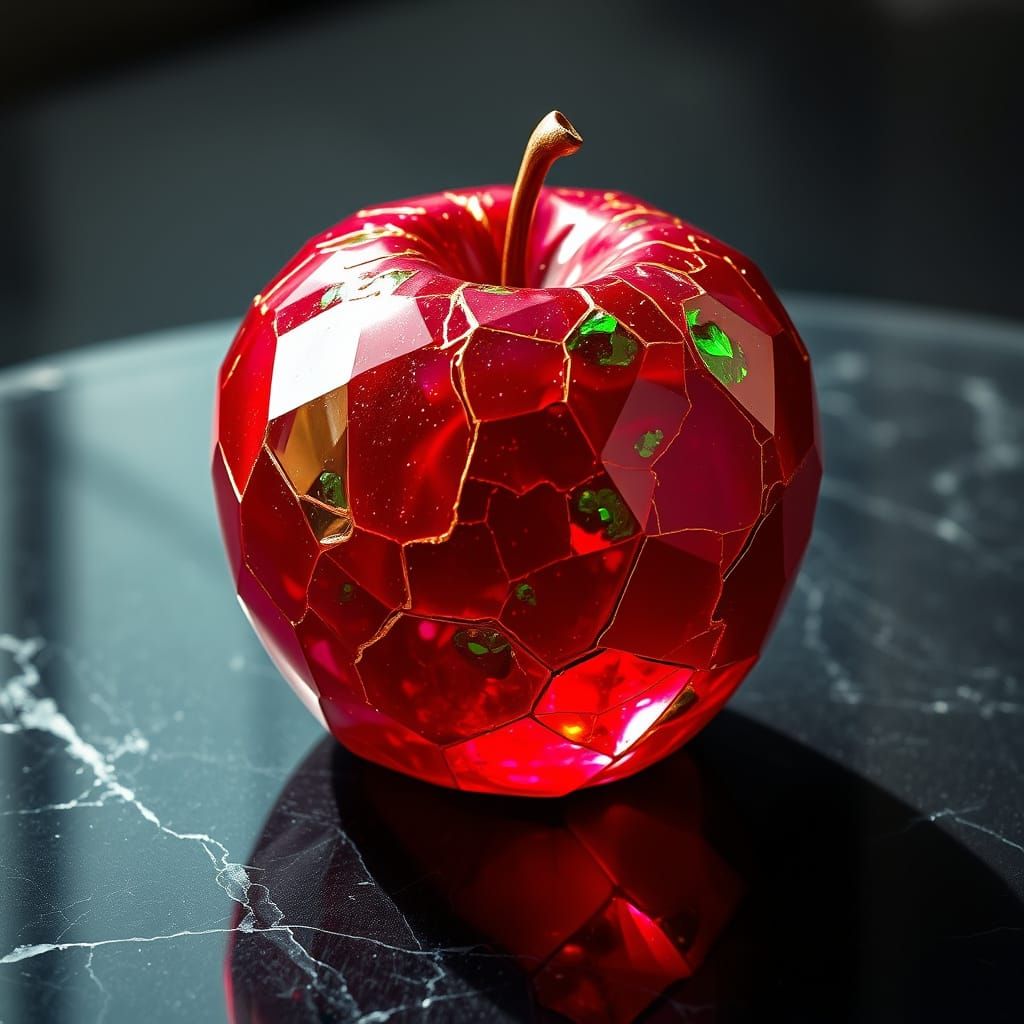 Luxurious Ruby Apple in Hyper-Realistic Still-Life