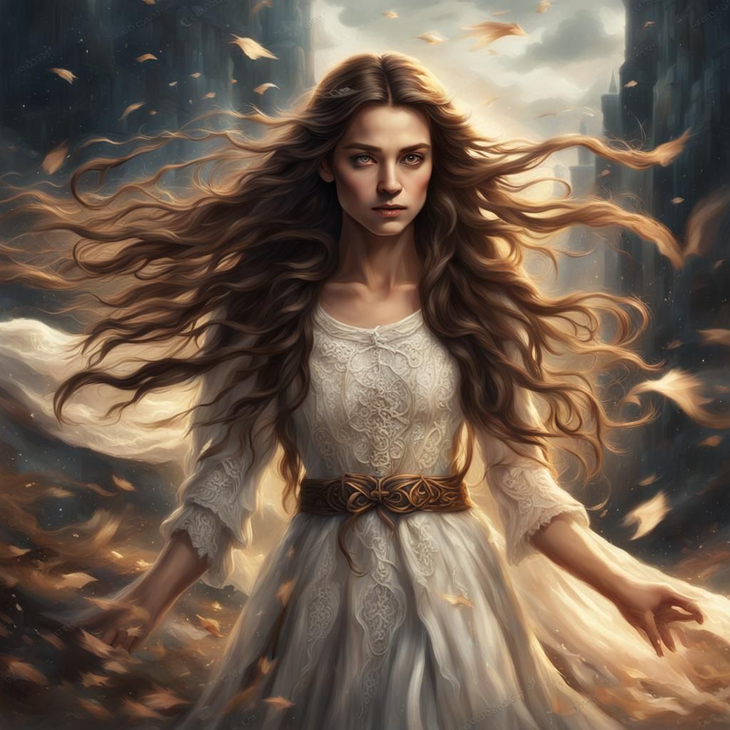 Sorceress Casting Wind Spell, Detailed Matte Painting