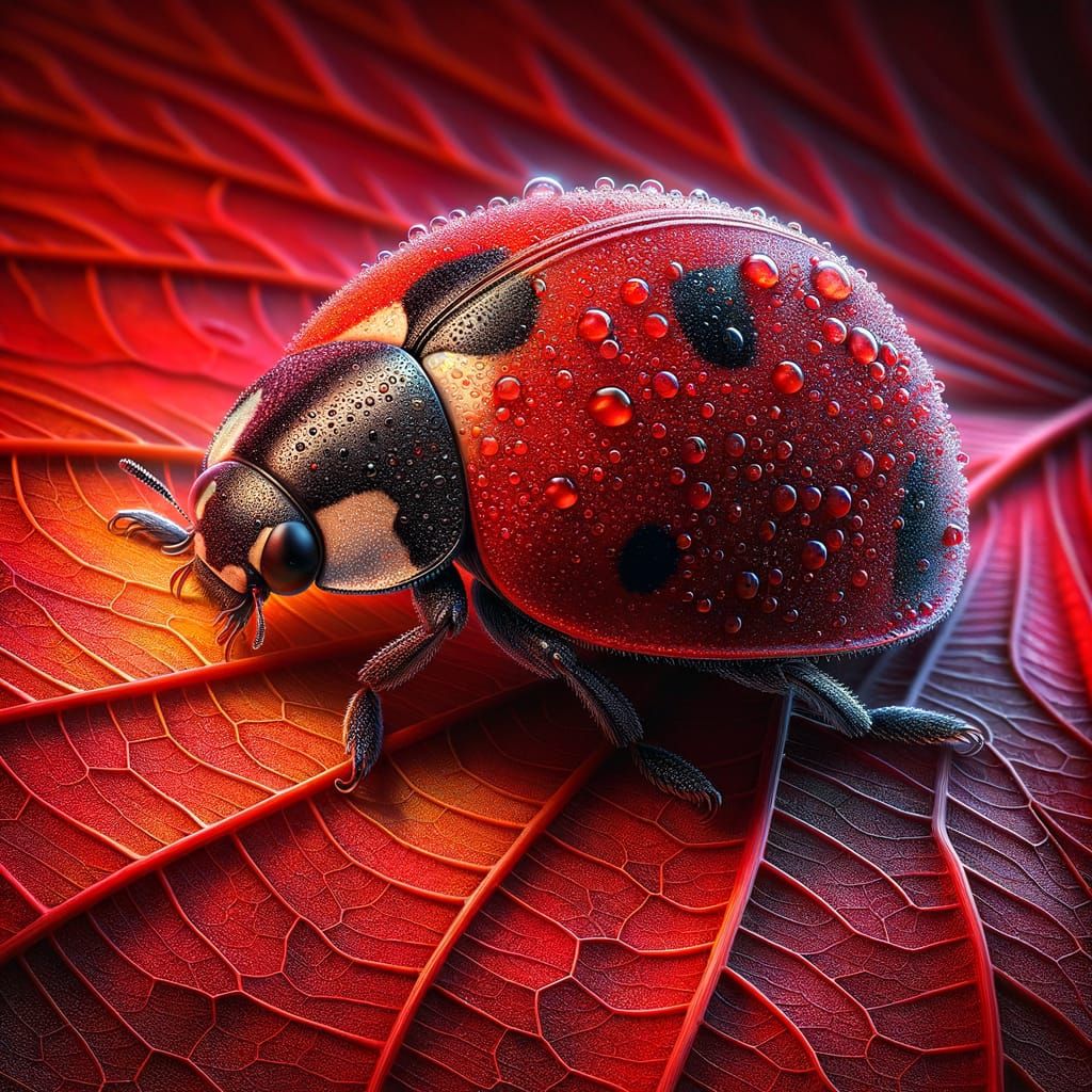 Hyperrealistic Ladybug on Autumn Leaf