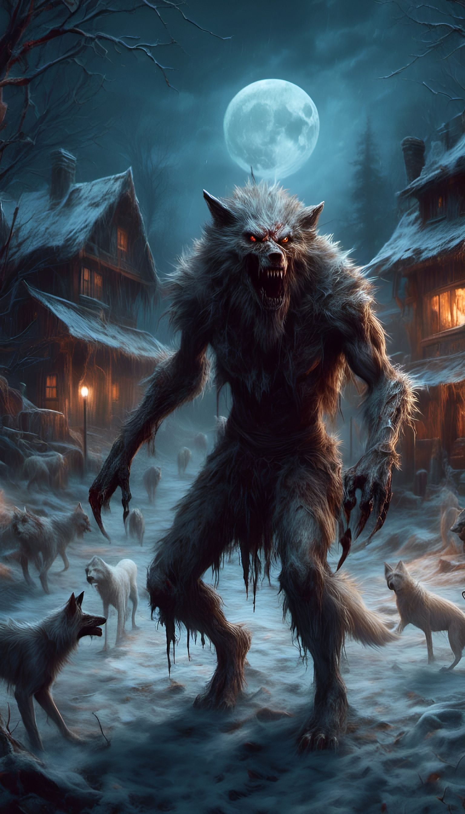 Albino Werewolf Hunting Under Full Moon