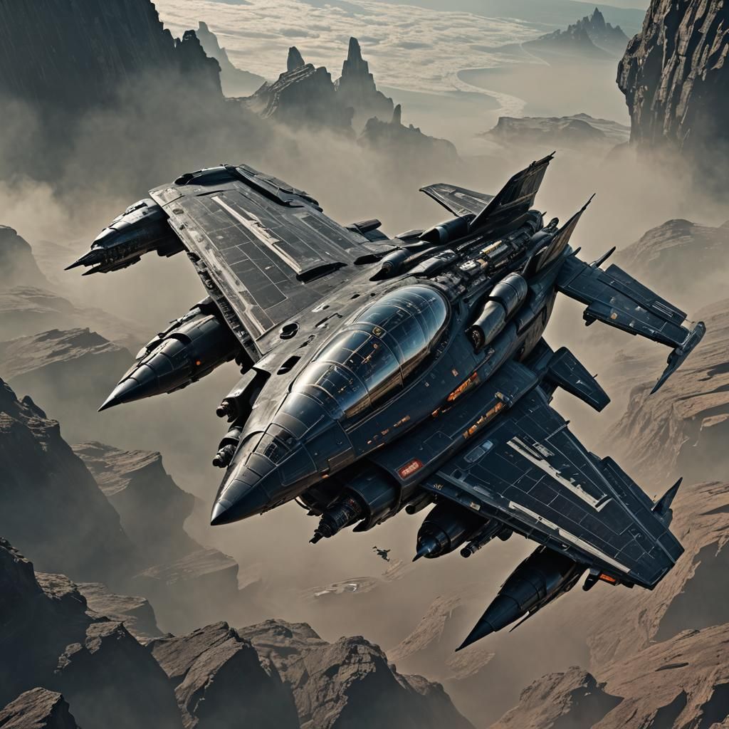 Obsidian Jade Starship Cruiser in Orbit, Chris Foss Style