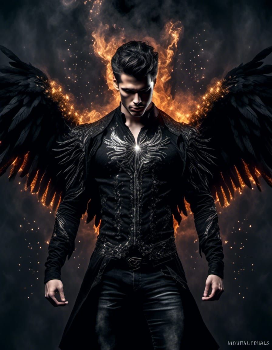 Dark Angel with Silver Flames and Black Wings