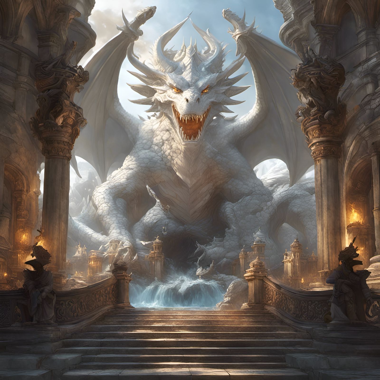 A powerful White Dragon protecting its land.