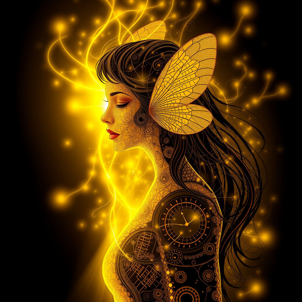 Abstract Firefly Woman with Yellow Glow