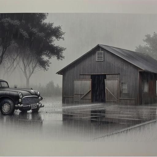 Sad Girl in Rain: Cross-Hatching Drawing