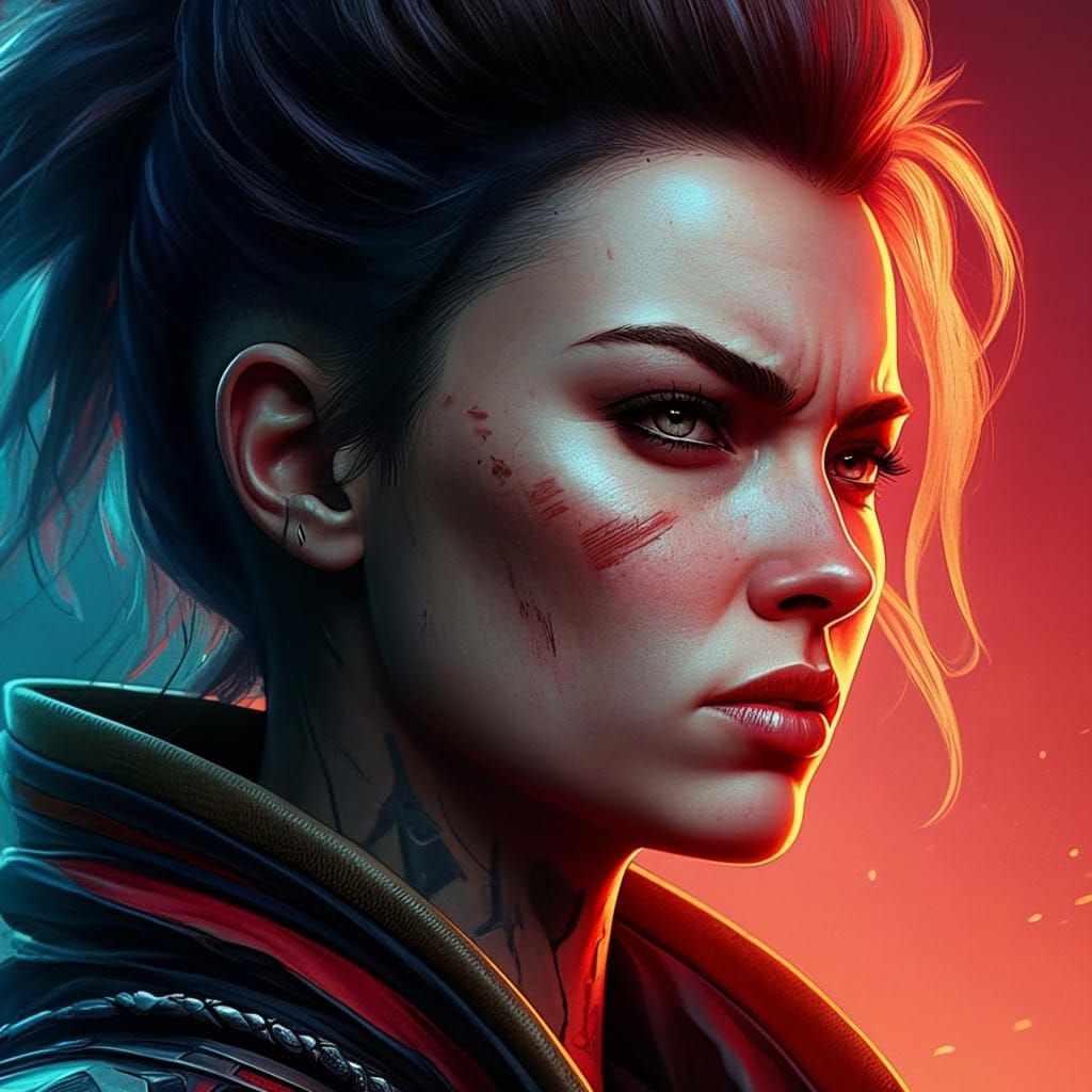 Determined Woman with Strong Features, Hyperrealistic Concep...