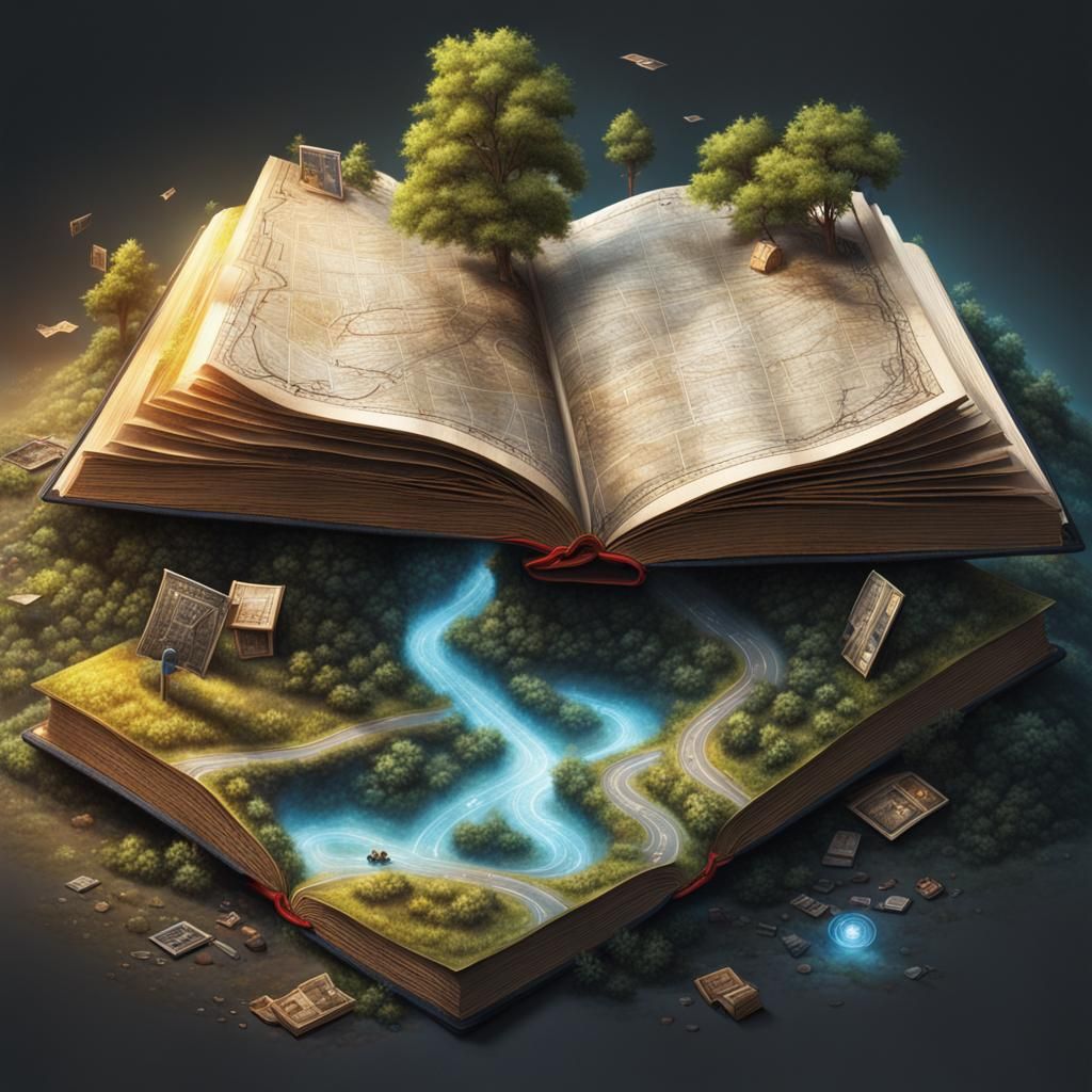 Hyper-Realistic Magic Book with Hidden Roads