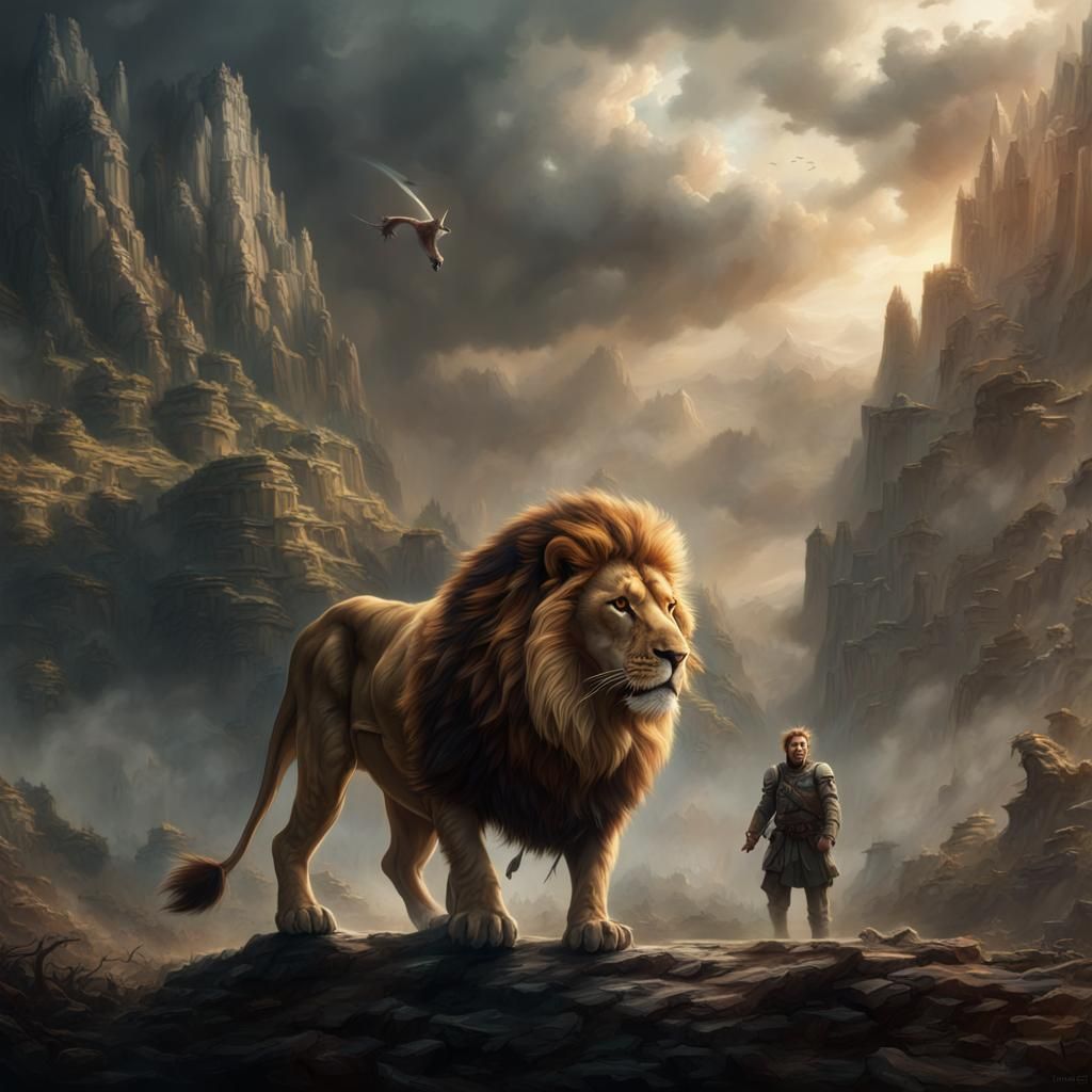 Majestic Lion and Dragon Combat: Epic Digital Art
