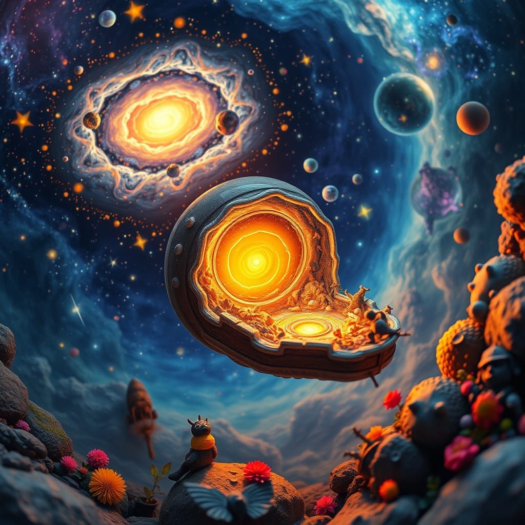 Surreal Cosmic Easter Egg in Vibrant, Detailed Style