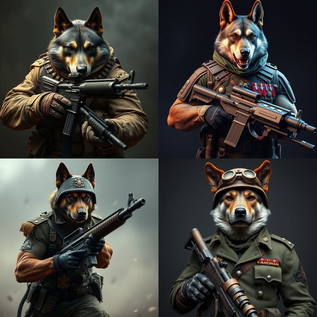 Muscular Dog Soldier in Full Army Uniform