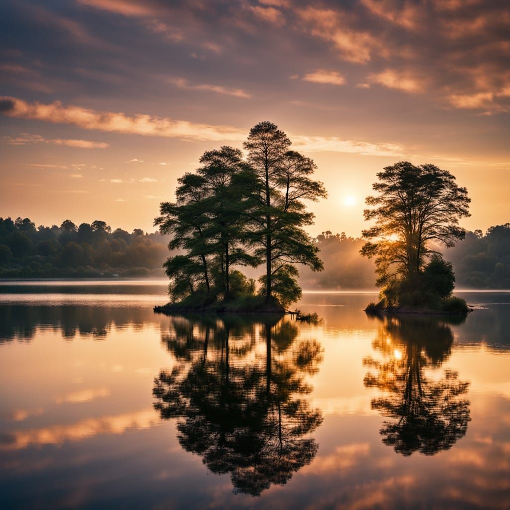 Lake Reflections in Golden Hour Sunlight
