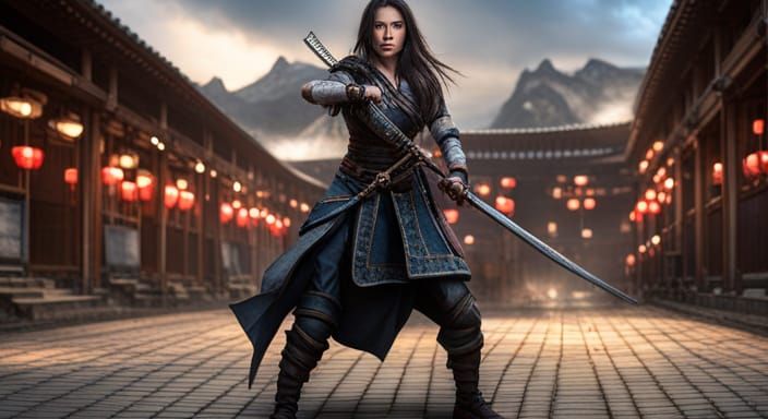 Fantasy Warrior with Samurai Sword in Photorealistic Style