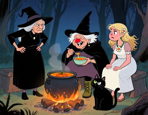 Discworld Witches Meeting in Forest by Night