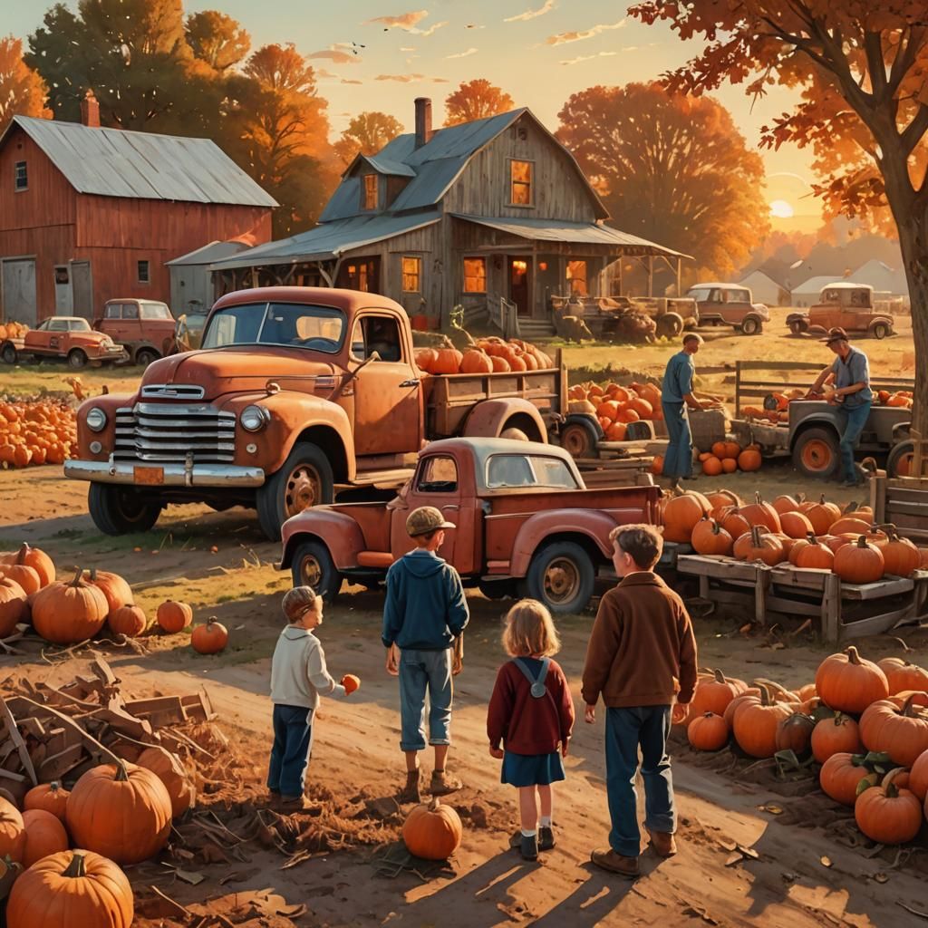 Vintage Truck at Pumpkin Patch in Americana Style