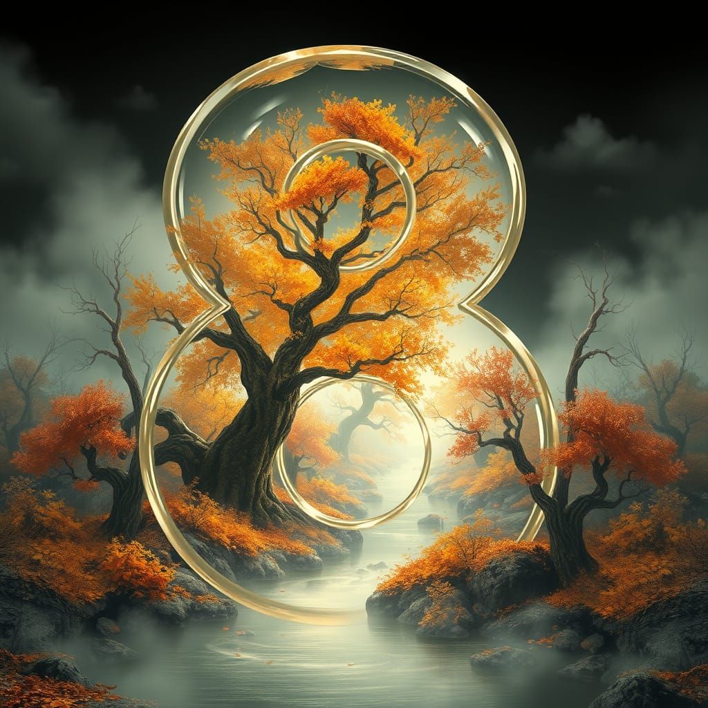 Mystical Autumn Dreamworld within Crystal Glass Eight