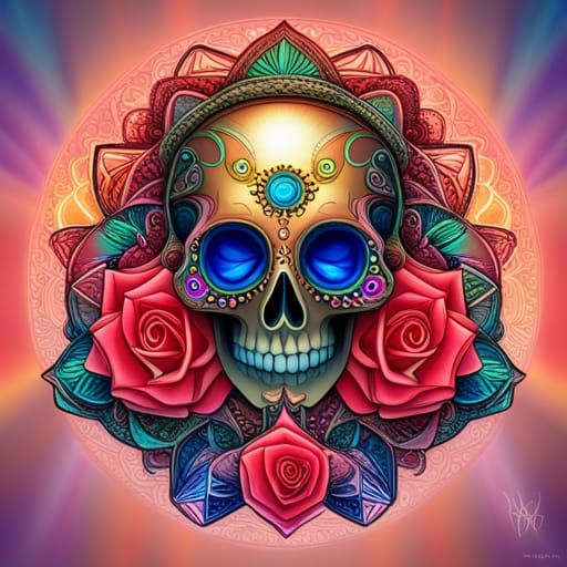 Astral Rosary Skull with Black Rose