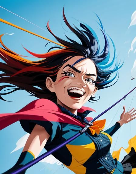 Cartoon Tightrope Walker Struggles in Gale