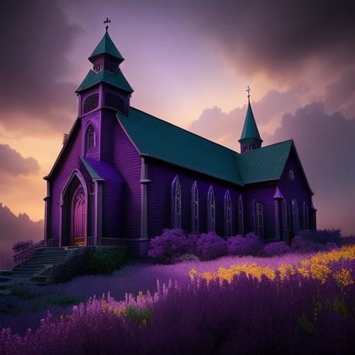 Violet Church in Fantasy Illustration Style