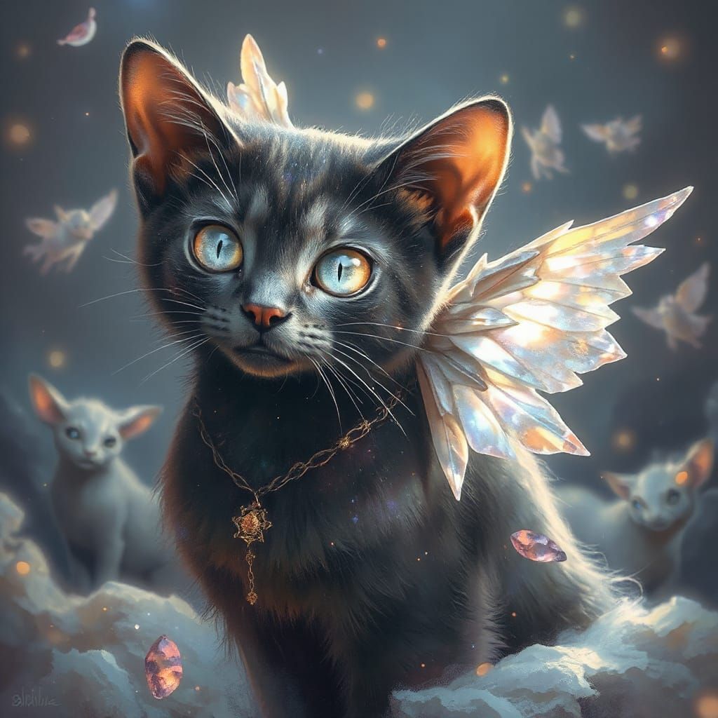 Celestial Cat with Galaxy Fur and Crystal Wings