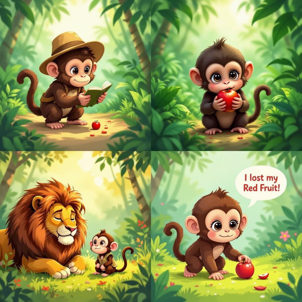 Sad Monkey Searches for Lost Red Fruit