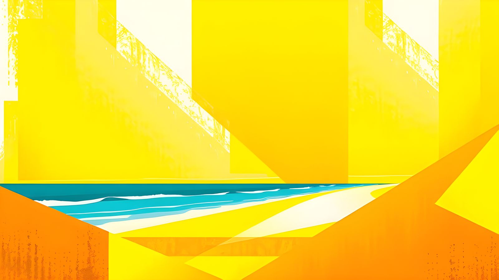 Vibrant Cubist Beach Scene with Layered Geometry