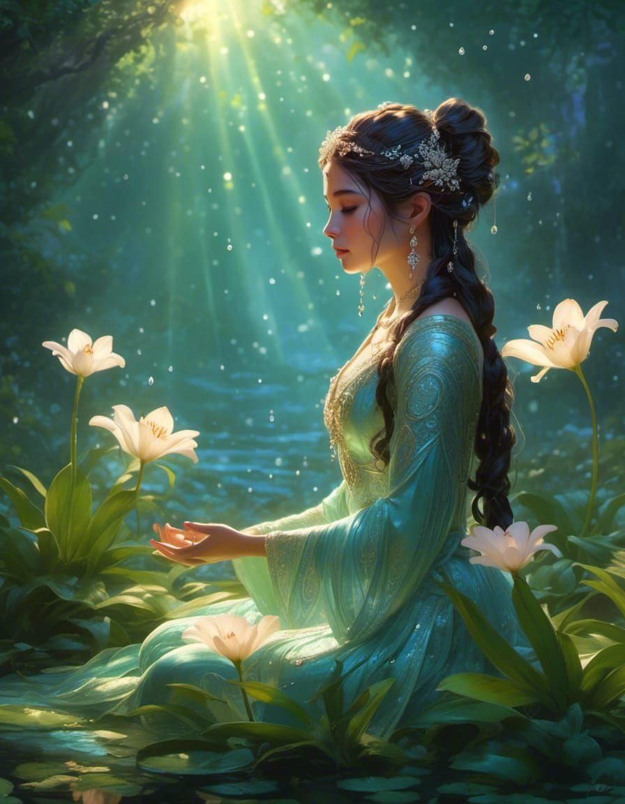 Woman meditating in the forest