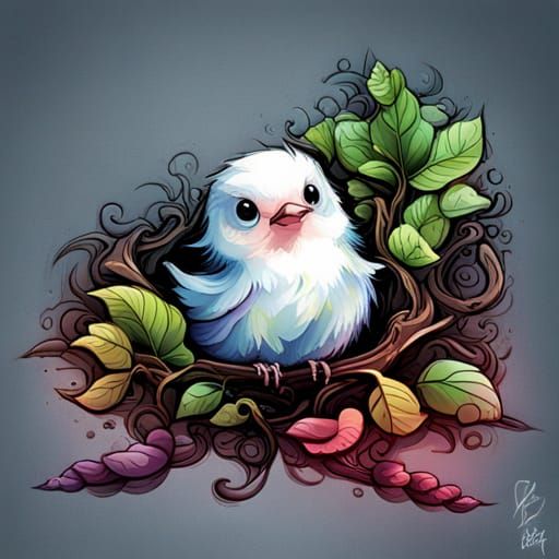 Vibrant Vine Bird in Graffiti Art Style