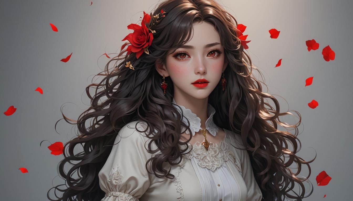 Beautiful Anime Woman with Dark Curls