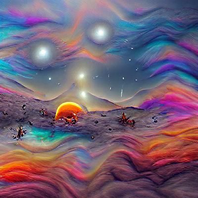 Sunset on the Moon with Galaxy Stars