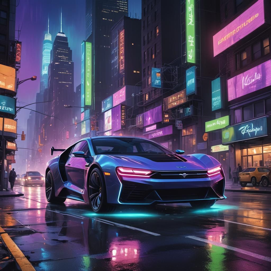 Futuristic Electric Vehicle in Cyberpunk New York