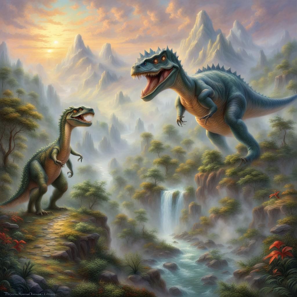 Prehistoric World: Dinosaurs in Ethereal Fantasy Style