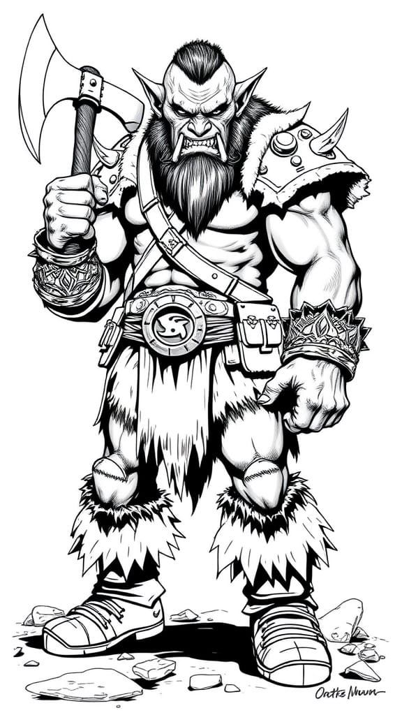 Orc Warrior in Sturdy Boots, Axe at the Ready