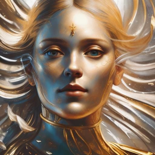 Romantic Woman in Golden Light, Oil Painting Style