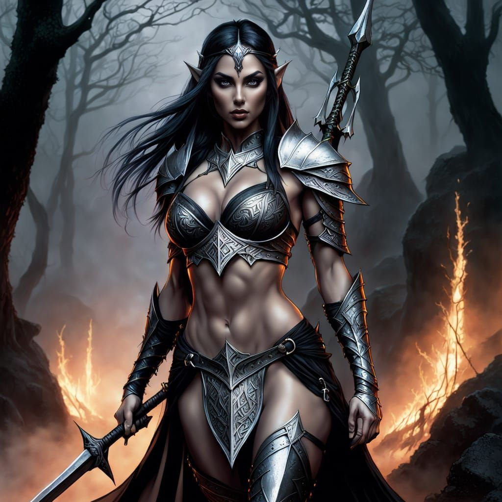 Dark Elf Princess Warrior: Pencil Drawing