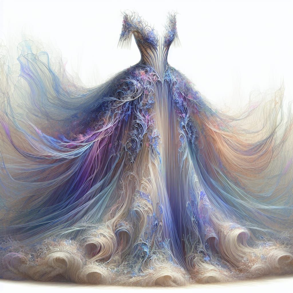 Ethereal Violet and Blue Gown, Impressionist Style