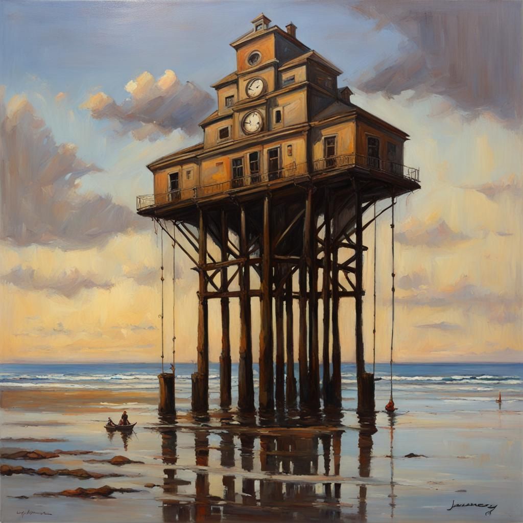 Surreal Clockwork Causeway Inspired by James Gurney