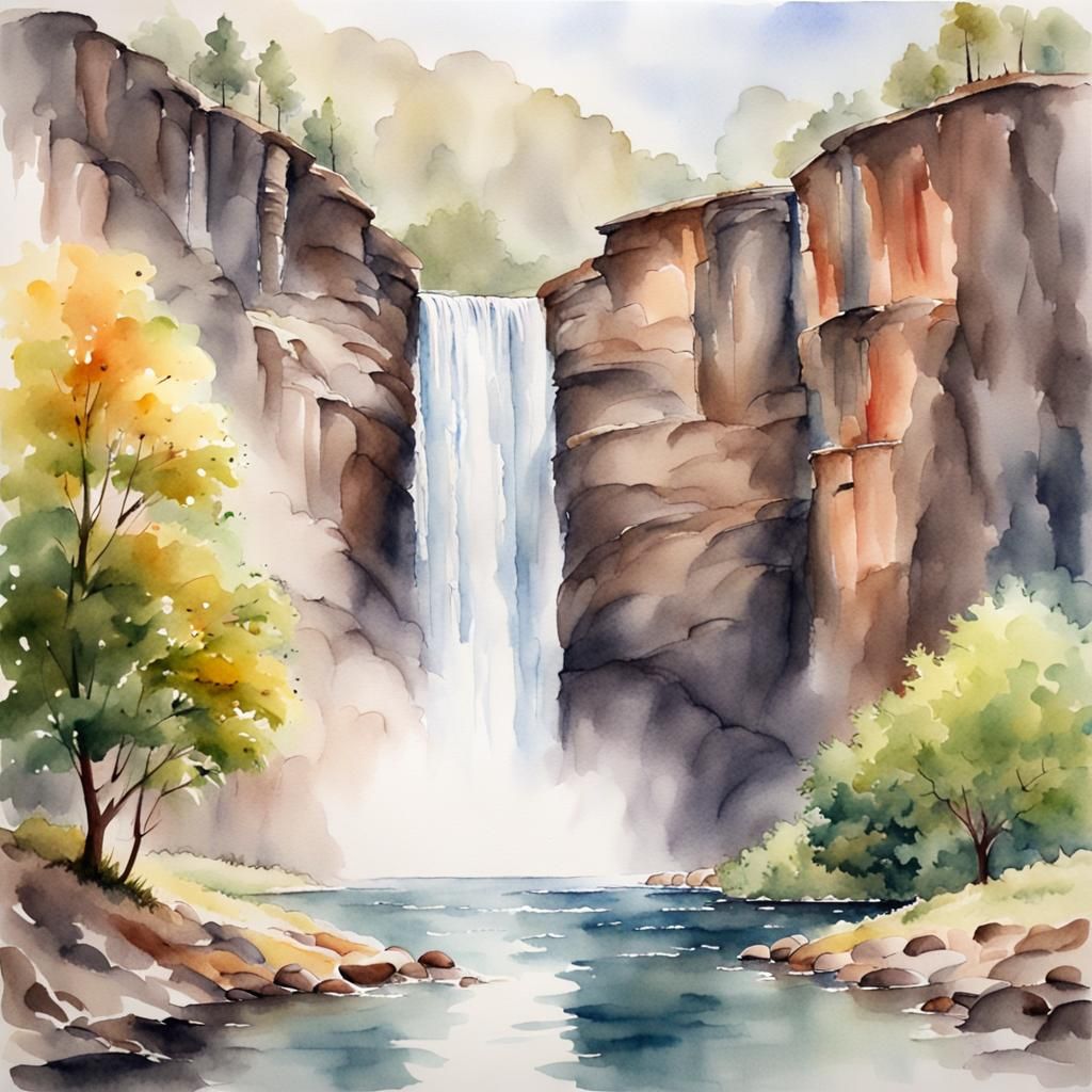 Watercolor Waterfall Painting Portrait