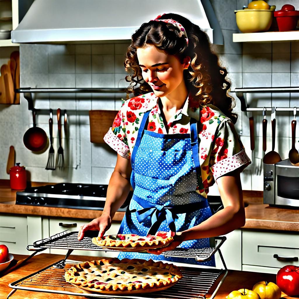 Hyperrealistic Housewife with Fresh Baked Pie