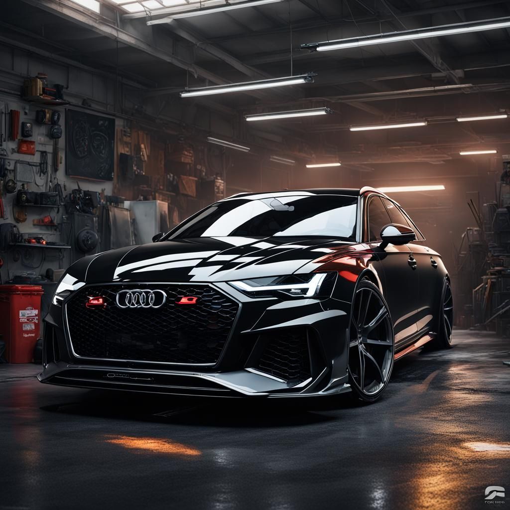 Black Audi RS6 Widebody in Garage