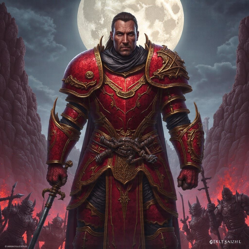 Warcraft Knight in Red Armor on Battlefield