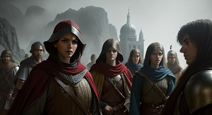 Medieval Adventurers Begin Journey: Cinematic Digital Art