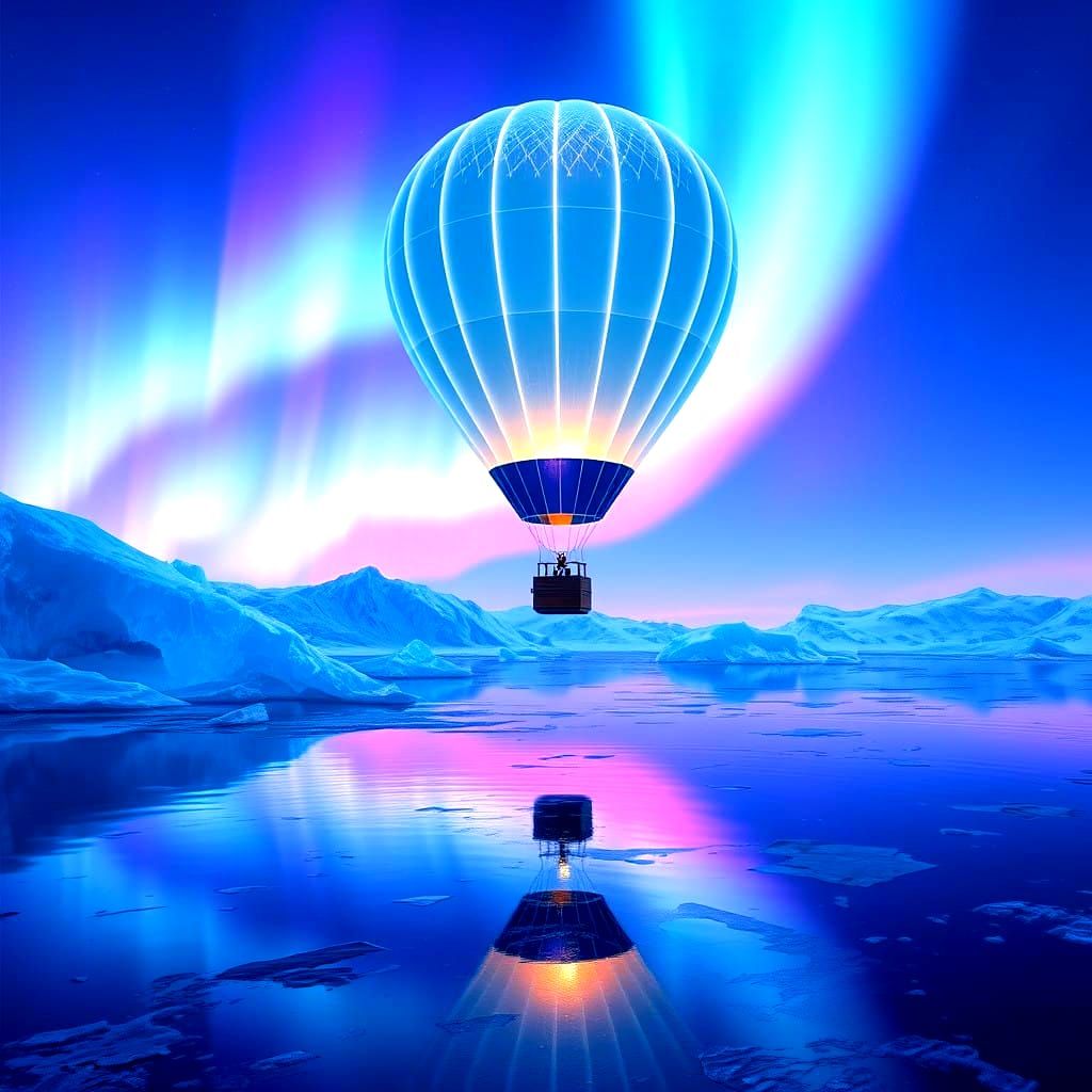 Transparent Hot Air Balloon Surrounded by Aurora Borealis in...