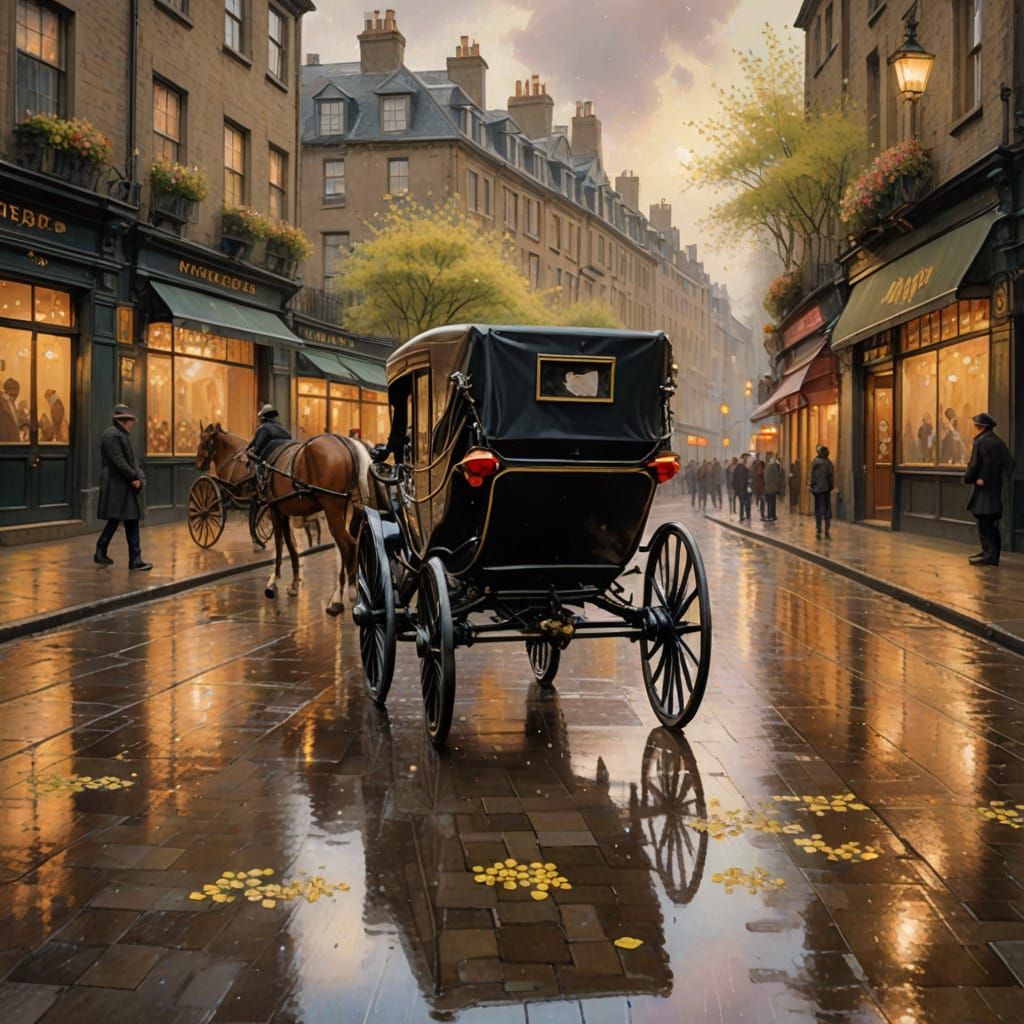 London Street Scene with Bioluminescent Bunny in Watercolor