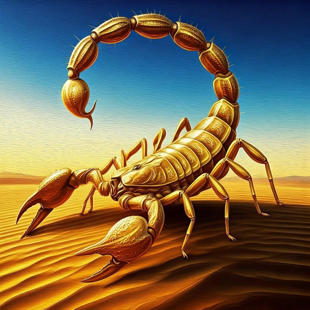 Aggressive Gold Scorpion Sculpture in Impasto Style