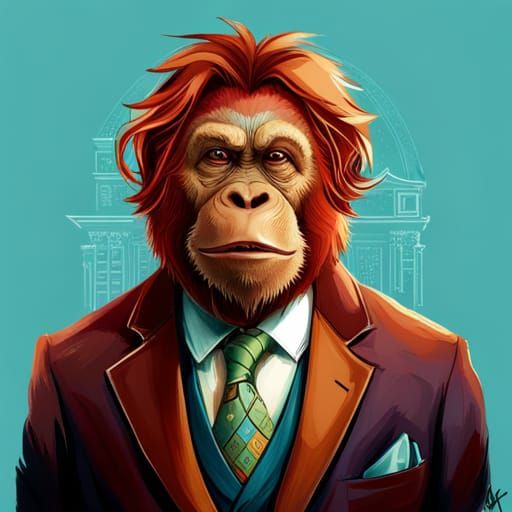 Orangutan Professor in Library: Digital Art