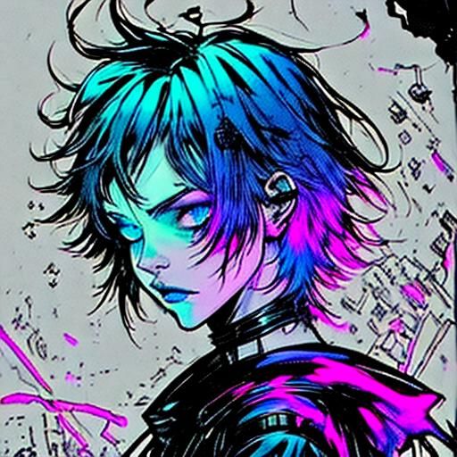 Cyberpunk Hacker in Neon Cityscape Digital Art